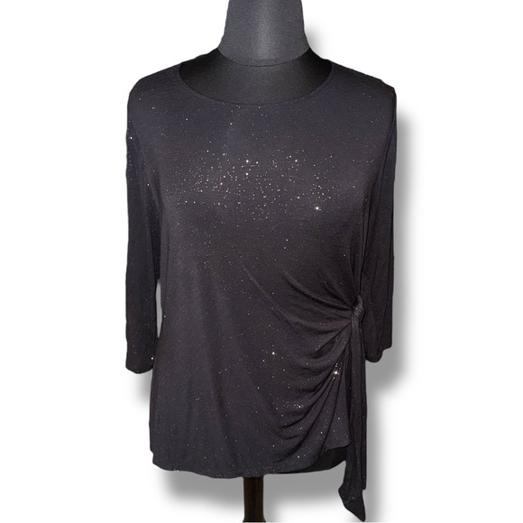 Lane Bryant Tops - LANE BRYANT 3/4 Sleeve Foil Dot Side-Tie Blouse - Plus 14/16 Black